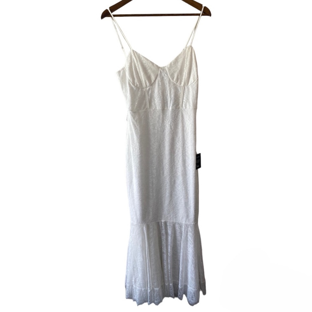Lulus Mermaid Slip White Lace Maxi Dress Women’s Large Coquette Wedding Prom NWT